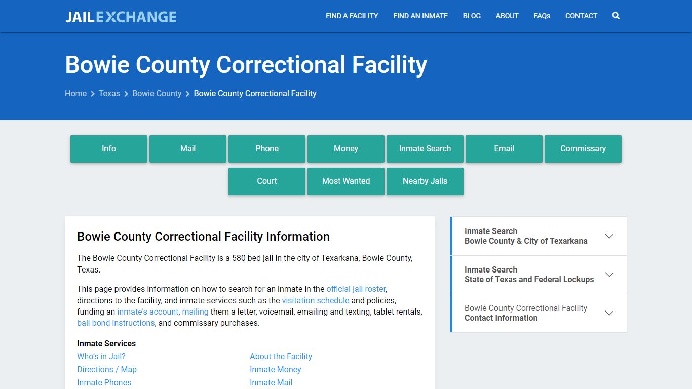 Bowie County Correctional Facility, TX Inmate Search, Information